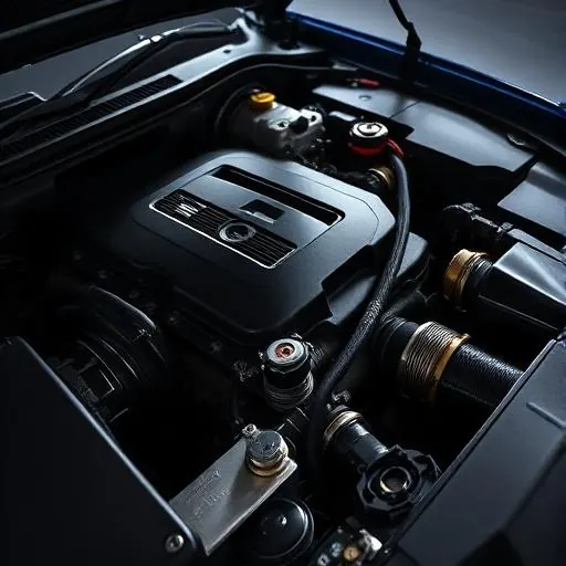 Clean car engine bay being serviced