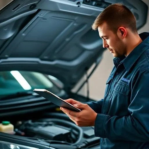 Mechanic inspecting a used car